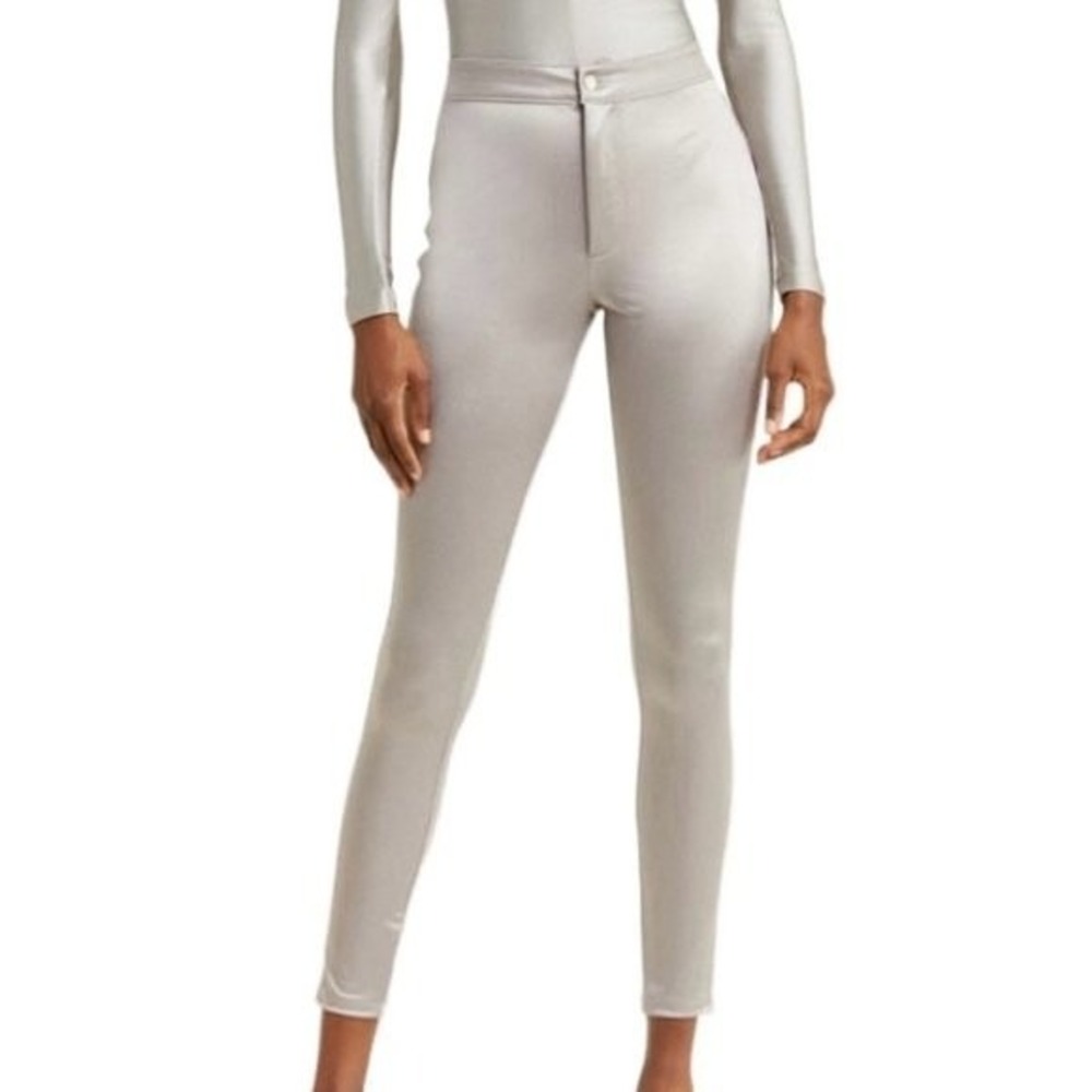 Skims Disco Pants Silver Metallic High Waisted Leggings Large Liquid Shine